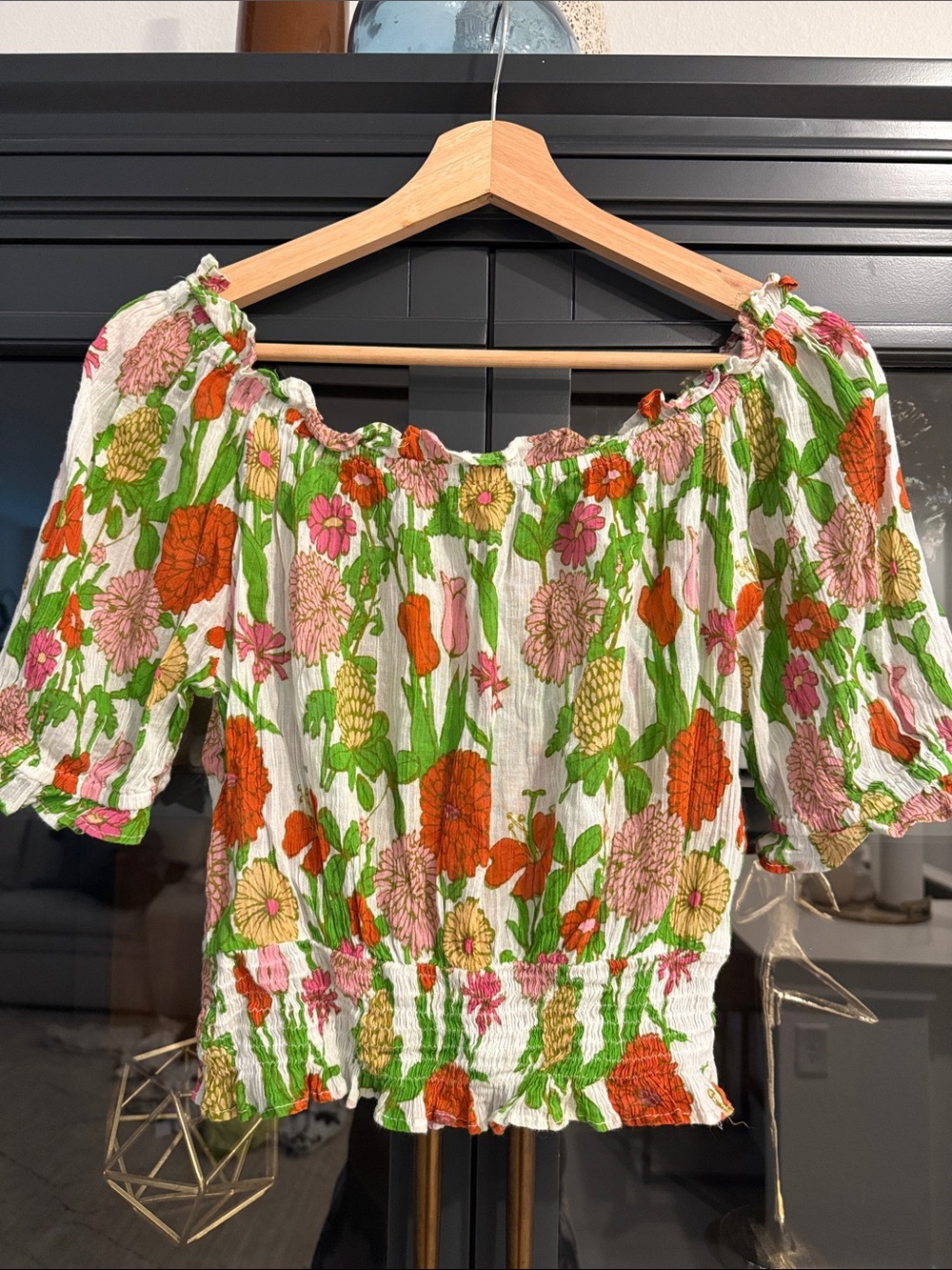 Olivia James Floral Off-Shoulder Smocked Crop Top